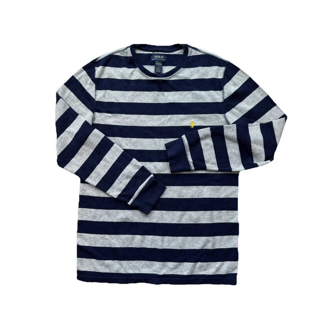 POLO Ralph Lauren Sleepwear Shirt Navy Gray Waffleknit‎ Sz Large